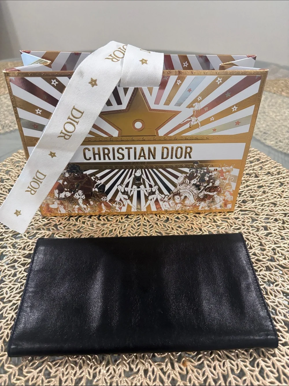 Dior Black Leather Envelope wallet with Gold CD Emblem